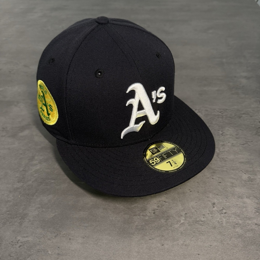 New Era Oakland Athletics A's Hat 59Fifty‎ Cap 7 1/4 Kiwi SneakerRoom Navy Patch